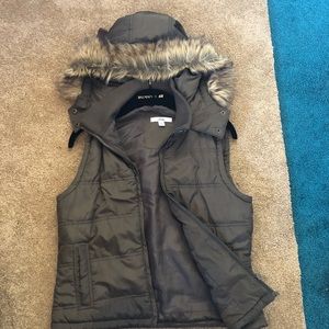 Olive green faux fur hood vest